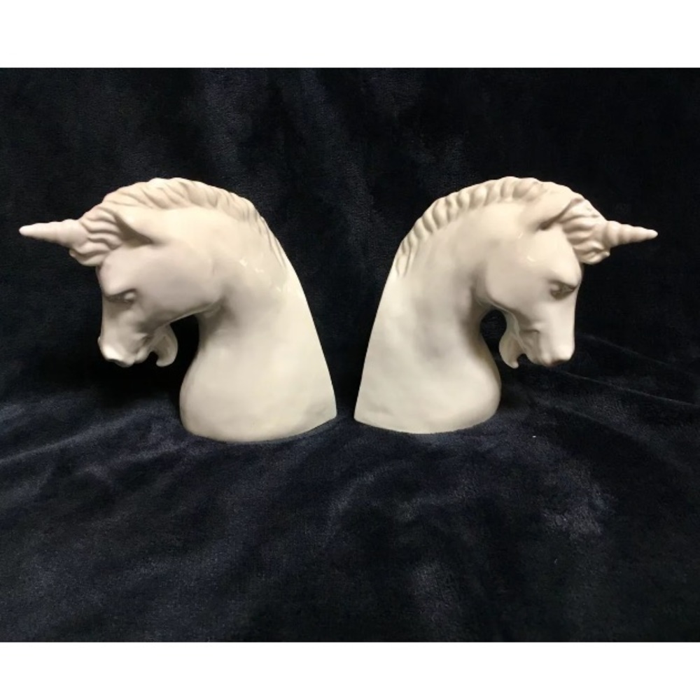 Pair unicorn bookends white porcelain Takahashi